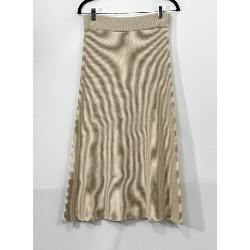 SEZANE M Medium Naelle Skirt Ribbed Beige Natural Midi Length Merino Cotton NWT - Picture 2 of 10